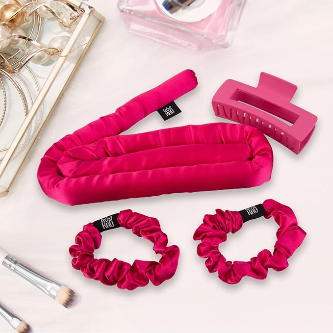 Heatless Hair Curler, Satin Hair Rollers for Heat less Curls Overnight, Premium Satin for No Heat Curls, Overnight Heatless Curling Rod to Sleep In, Silky Curlers with Clip and Scrunchies