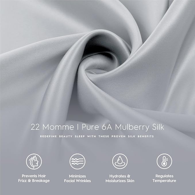 Tafts Silk Pillow Cases - 100% Pure Mulberry 6A Silk Pillowcase for Hair & Skin with Envelope Closure, Cooling, Natural, Organic, Double Sided (Silver, King 20x30)