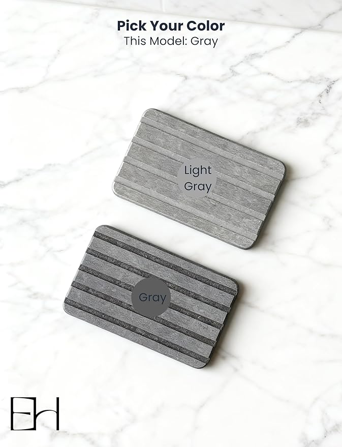 Kitchen Soap Tray - Stone Soap Dish for Bathroom, Water Absorbing Stone Tray for Sink, Natural Diatomite Coaster for Vanity Counter Top Décor (Rectangle, Gray)