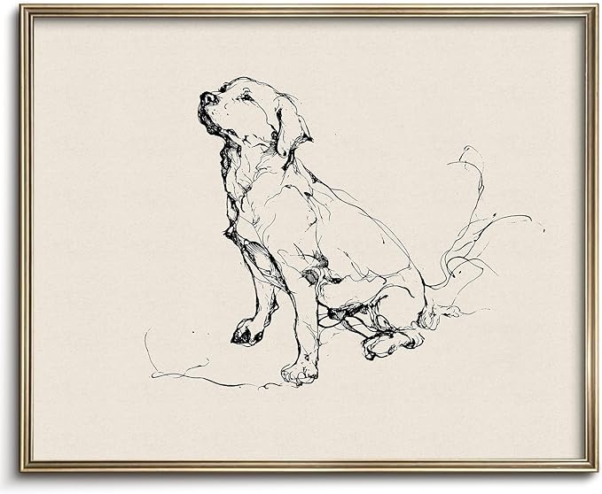 Vodefoad Vintage Dog Sketch Retro Wall Art Labrador Retriever Ink Drawing Print Boho Neutral Line Art Boy Room Nursery Decor - 8x10Inch Unframe