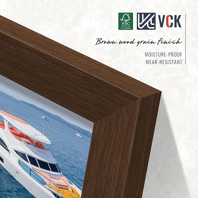 VCK 8x10 Picture Frames Brown 3 Pack, Wide Border Wood, Tempered Glass, Display 5x7 Photo with Mat or 8 x 10 Without,for Home, Office, Gallery, Woodgrain Series, Tabletop & Wall Hanging