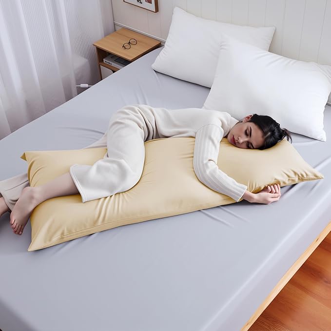 Body Cooling Pillow Case,Viscose Derived from Bamboo Long Pillow Protectors, 400 TC Soft Silky Breathable Summer Body Pillowcases with Zipper Hidden (Body Beige)