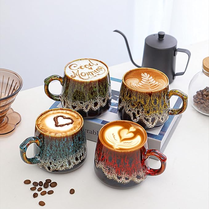 12oz Cool Unique Mugs, Handmade Ceramic Coffee Mug, Great Gift for Men Women, Microwave & Dishwasher Safe Stoneware Pottery Tea Mug for Home Office(Yellow)