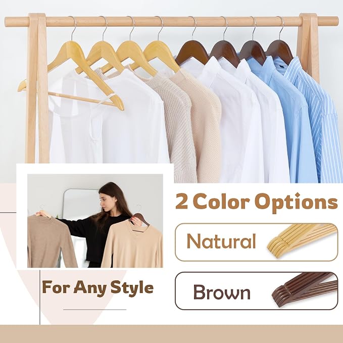 Wooden Hangers, 30 Pack Slim Wood Coat Hangers with Extra Smooth Finish, Precisely Cut Notches and Chrome Swivel Hook, Wooden Clothes Hangers for Shirt Suit Jacket Dress, Natural