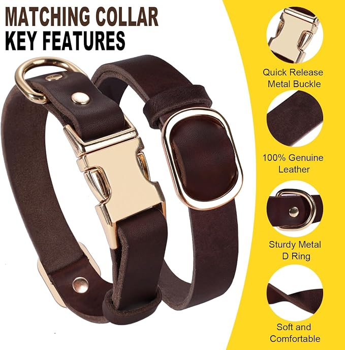 LWBMG 6FT Leather Dog Collar and Leash Set, Heavy Duty Dog Leash and Collar with Metal Buckle,Adjustable Pet Lead and Collar Set, Soft Pet Leash and Collar for Medium Large Dogs Brown