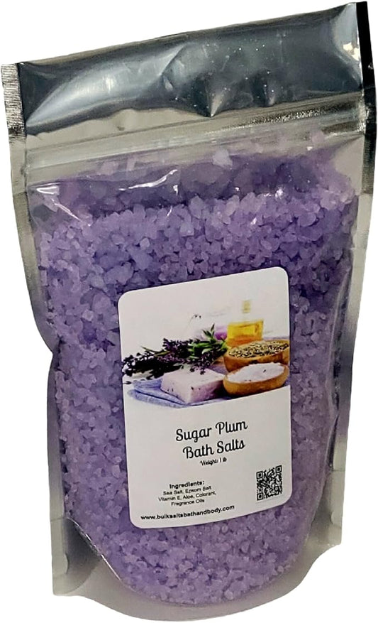 Bath Salts | 1lb Bag (16oz.) | Choose Your Scent | Epsom Salt | Sea Salt| Bathing | Body Care | Beauty | Relaxation | Spa | Pedicure | Manicure | Soak (Sugar Plum)