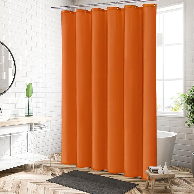 MitoVilla Orange Stall Half Size Shower Curtain Liner, 36 x 72 Inch Fabric Bath Curtain Liner for Terracotta Bathroom Decor, Burnt Orange Shower Liners, Washable & Water Repellent