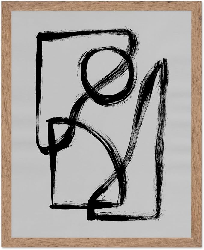 Monem Art Black and White Abstract Line Art Print - Minimalist Monochrome Brushstroke Art Poster - Wall Decor for Living Room, Bedroom or Office - 8x10 Beige Framed Wall Art by Mareike Bohmer