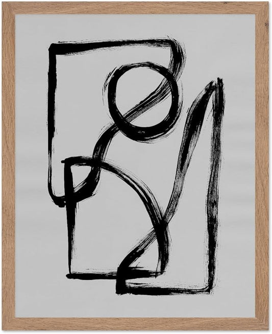 Monem Art Black and White Abstract Line Art Print - Minimalist Monochrome Brushstroke Art Poster - Wall Decor for Living Room, Bedroom or Office - 16x20 Beige Framed Wall Art by Mareike Bohmer