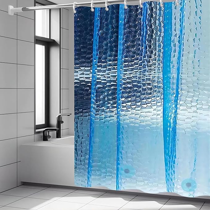 TIKABC Shower Curtain Liner, 4G EVA Blue Water Cube Shower Liner, Plastic Waterproof Shower Curtains, 72x72 inch with Grommet Holes 3 Magnetic Weights