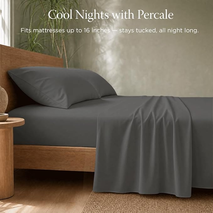 Threadmill Luxury Organic Cotton Sheets - Certified by GOTS - King, 4 Piece, Dark Grey - Breathable Premium Sheet Set - Smooth and Cool Bedding with Perfect Elastic Deep Pocket Fit