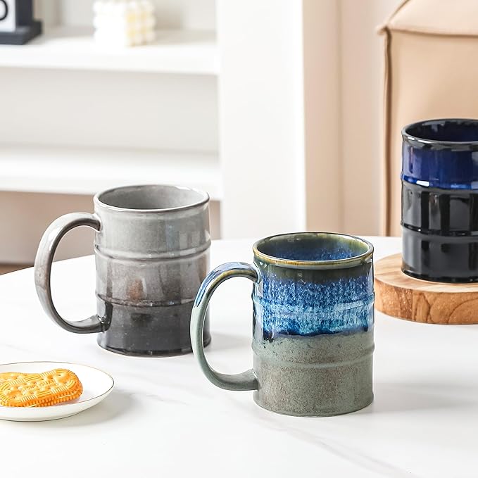 Coffee Mug, 22 oz Beer Mugs Large Ceramic Coffee Mug Tea Cups, Handmade Mug with Big Handle for Office and Home, Dishwasher and Microwave Safe (Grey Black)