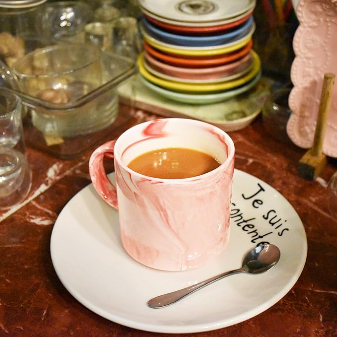 Marbling Ceramic Coffee Mug, Tea Cup for Office and Home, 13 Oz, Dishwasher and Microwave Safe (Pink, 1)