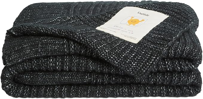 UnHide Melange Knit Blanket - 60" x 80" Textured & Ultra-Soft Wool Throw - Timeless & Breathable Knitted Blanket for Bedroom & Living Room - Night Owl