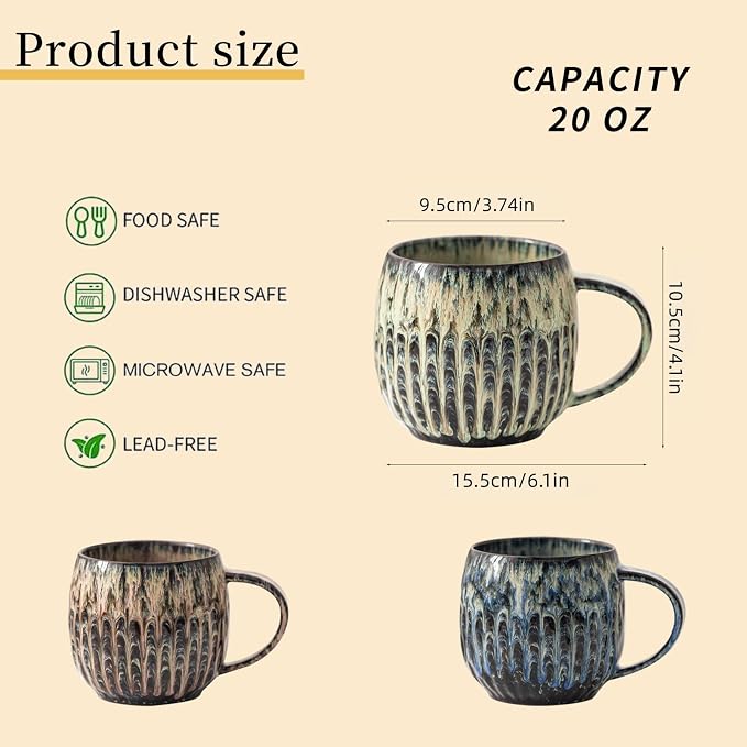 Large Ceramic Coffee Mug - 20oz Big Tea Cup, Flowing Green | Large Tea Mug, Microwave Safe, Dishwasher Safe