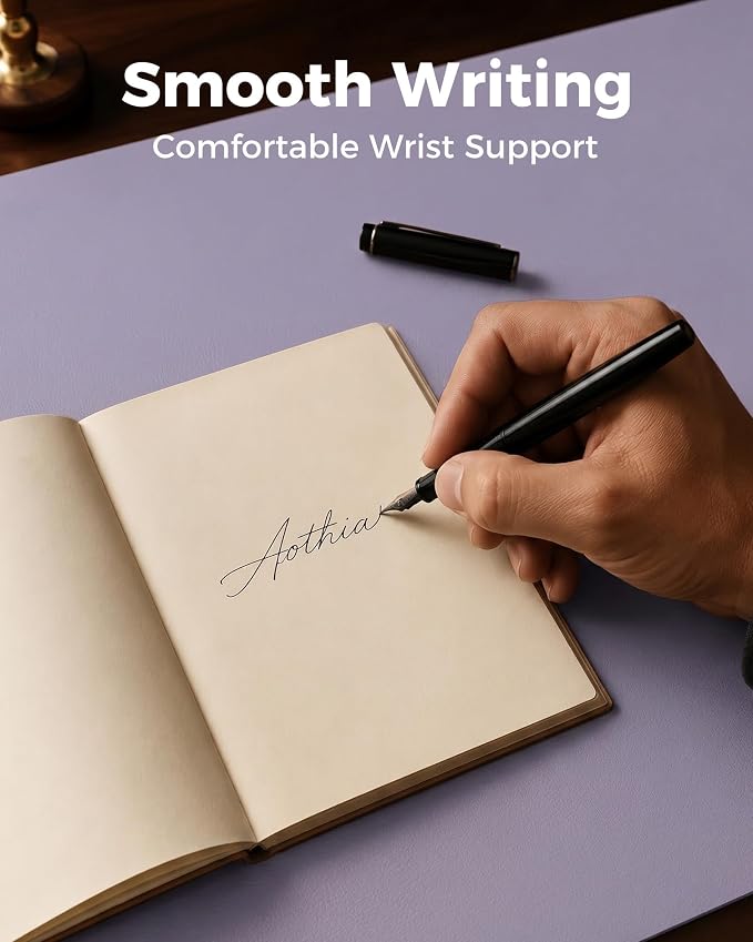 Aothia Dual-Sided Desk Mat, FSC Cork & PU Leather Desk Pad, Large Mouse Pad & Writing Surface for Multi-Device Workspace, Non-Slip Waterproof Desk Protector - 37.8" x 17", Light Purple