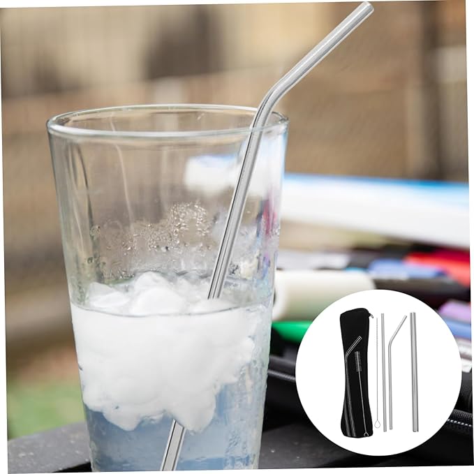 Cabilock 1set Reusable Stainless Steel Straws for Juice and Cold Beverages Portable Metal Straws with Cleaning Brush and Stainless Steel for Ice Coffee