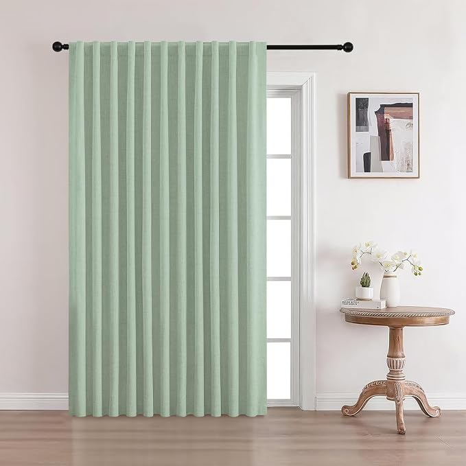 CUCRAF Custom Linen 100% Total Blackout Curtains, Sage Green Back Tab and Rod Pocket Curtain for Living Room Bedroom, Light Blocking Drapes Thermal Insulated 1 Panel (Custom Size, Color)