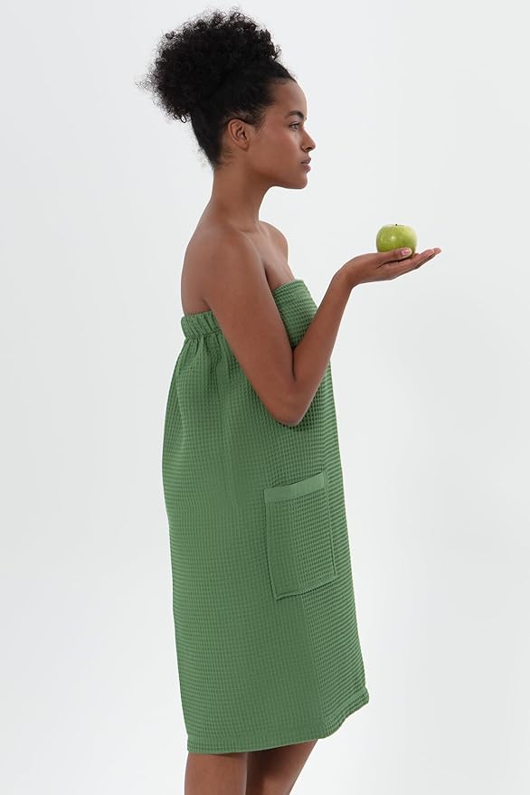 SEYANTE Women's Organic Waffle Spa Wrap, GOTS Certified 100% Turkish Cotton, Lightweight Bath Towel Wrap Adjustable Closure