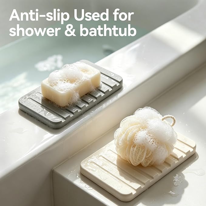 Self Draining Diatomite Stone Soap Dish, Waterfall Drainer Water Absorbing Soap Holder for Bathroom Kitchen Sink, Quick Dry Sponge Holder, Keep Soap Bars Dry Clean & Easy Cleaning(White)