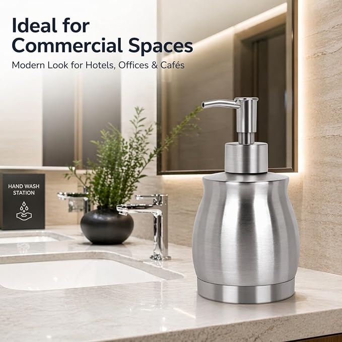 Stainless Steel Countertop Soap Dispenser Liquid Bottle and Pump, Suitable for Various Places Such as Kitchen and Bathroom (Brushed Nickel, 390 ml/13 oz)
