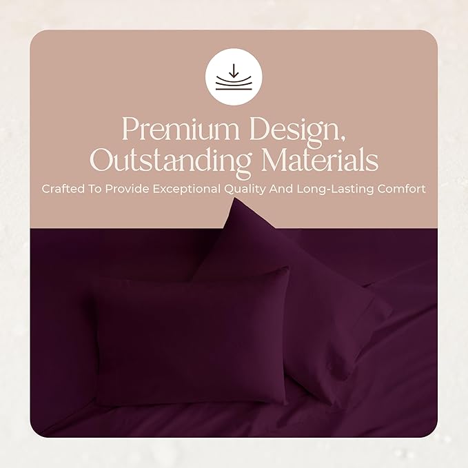 100% Organic Flannel Sheets Twin Size - GOTS Certified 100% Cotton Flannel Sheets Set with Comfortable Soft Brushed Finish & Deep Pocket - 1 Flat 1 Fitted & 1 Pillowcase (Aubergine, Twin)