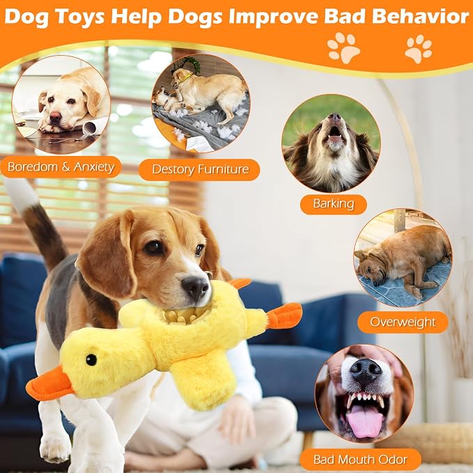 Yellow Duck Plush Dog Toys with Squeaks, Food Hiding Function & Interactive Play - Durable & Fun for Large, Medium & Small Dogs