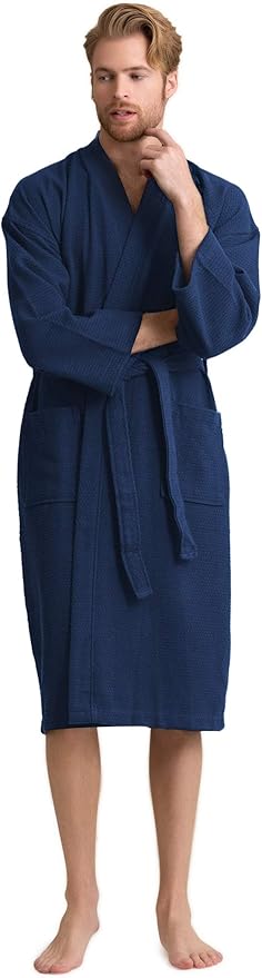 Men's Luxury Waffle Weaved Cotton Bathrobe - Lightweight & Soft - Quick Dry & Absorbent - Spa Robe for Men