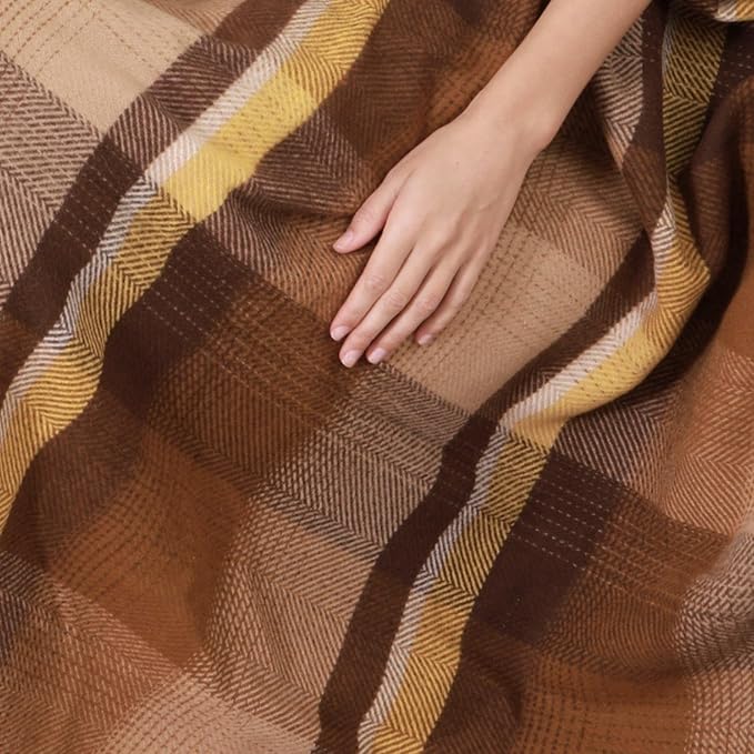 Soft Pure Wool Throw Blanket, Lightweight Warmth, 55"x83", Plaid, Fringe, Compact with Bag, Useful Gift for Women Men, All Season Decorative Cozy Travel Blanket for Couch Bed, Outdoors