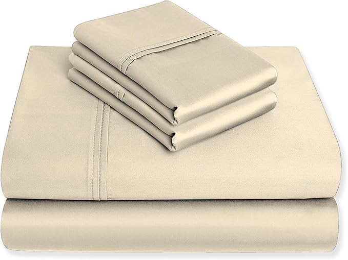 SUPREME ELEGANCE Organic 100% Cotton Light Ivory Full Size Bed Sheets, Percale Weave Cotton Sheet Set for Full Size Bed, Ultra-Soft Cool & Crisp, Breathable, Fits Mattress Upto 16" Deep