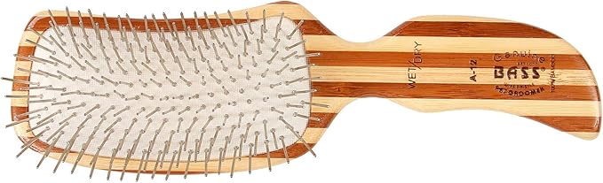 Bass Brushes | Style & Detangle Pet Brush | Alloy Pin | Pure Bamboo Handle | Semi S Style | Striped Finish | Model A12-SB