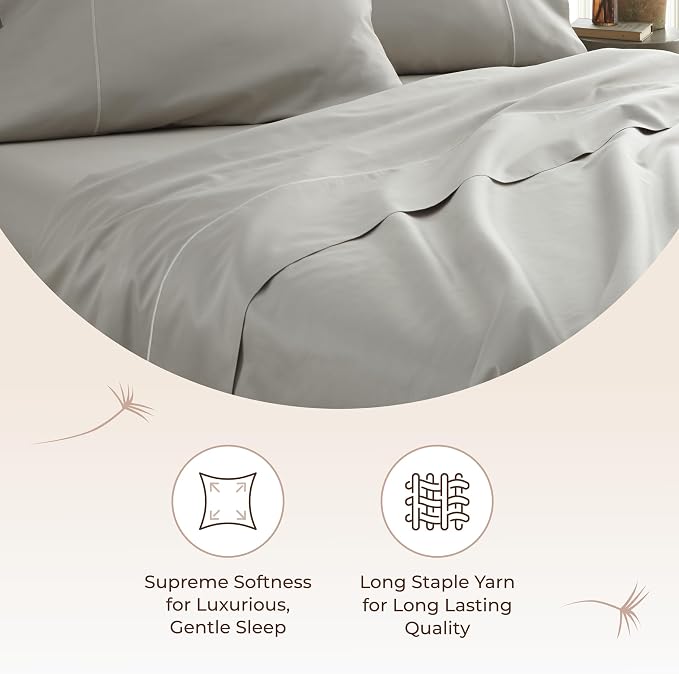 Certified Organic Full Flat Sheet Only - 100% Organic Cotton Top Sheet with Luxurious Soft and Breathable 300 Thread Count Sateen Weave Finish - GOTS & Fairtrade Certified (Pewter, Full)