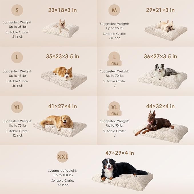 EHEYCIGA Washable XL Dog Bed for Crate 41x27 Inch, Kennel Pad for Extra Large Dogs Up to 65 lbs, Plush and Comfy Pet Sleeping Mat, Beige
