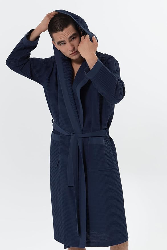 SEYANTE Turkish Cotton Waffle Robe for Men – Organic GOTS Certified Spa Bathrobe, Lightweight Kimono, Soft Cotton Bathrobe