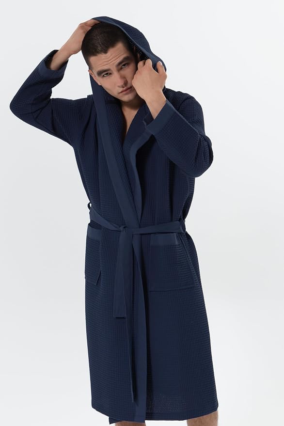 SEYANTE Turkish Cotton Waffle Robe for Men – Organic GOTS Certified Spa Bathrobe, Lightweight Kimono, Soft Cotton Bathrobe