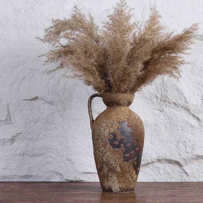 Wabi Sabi Rusty Vintage Vase, 11" Tall Wabi Sabi Decor Rustic Farmhouse Pottery Vase for Centerpiece, Textured Pottery Flower Vases for Home Decorative, Table, Living Room, Bedroom, Bathroom, Kitchen