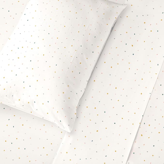 MakeMake Organics Organic Queen Sheet Set (4 Piece) GOTS Certified Organic Cotton Sheets Non Toxic Safe Fitted, Flat Sheet, Pillowcases (Dotty)