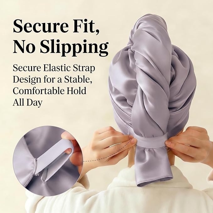 Microfiber Hair Towel Wrap for Women, Thickened Quick Dry Hair Turban with Satin Elastic Band, Hair Drying Towel for Long Hair (Purple)
