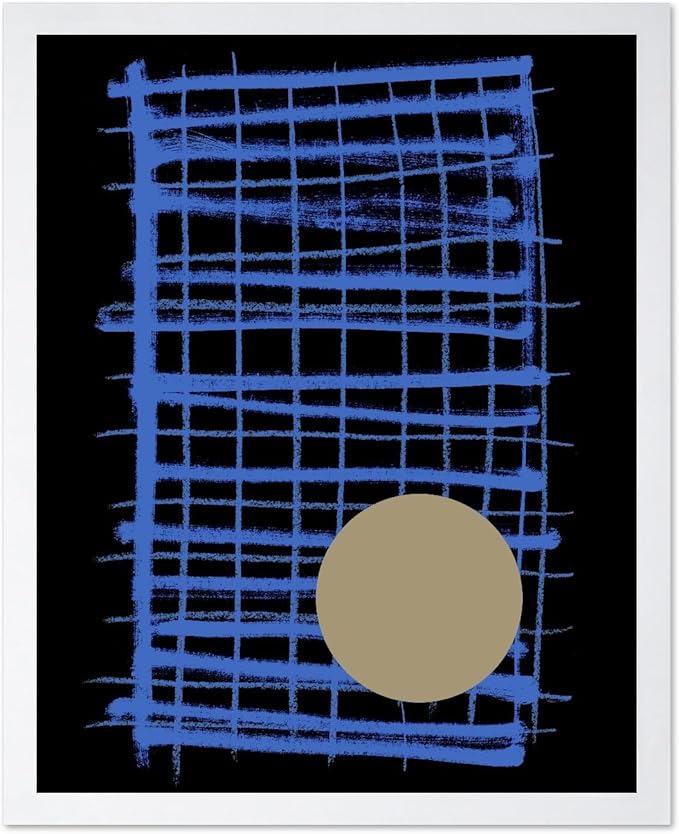 Monem Art Blue Grid Abstract Geometric Print - Modern Minimalist Art Poster - Wall Decor for Living Room, Bedroom or Office - 8x10 White Framed Wall Art by Mareike Bohmer
