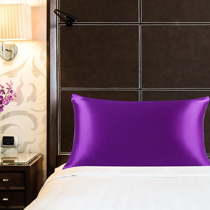uxcell 1 Pack 100% Charmeuse Pure Silk Pillowcase for Hair and Skin, 350TC 19 Momme Soft Breathable Pillow Case with Hidden Zipper, Purple Standard(20x26inch)