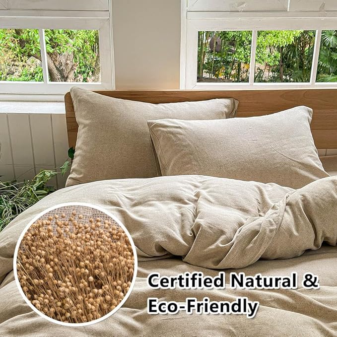 100% French Flax Linen Duvet Cover Set King, 3-Piece Soft Breathable Cooling Bedding for Hot Sleepers, Natural Washed Linen with Zipper Closure & 8 Corner Ties (King, Natural Linen)