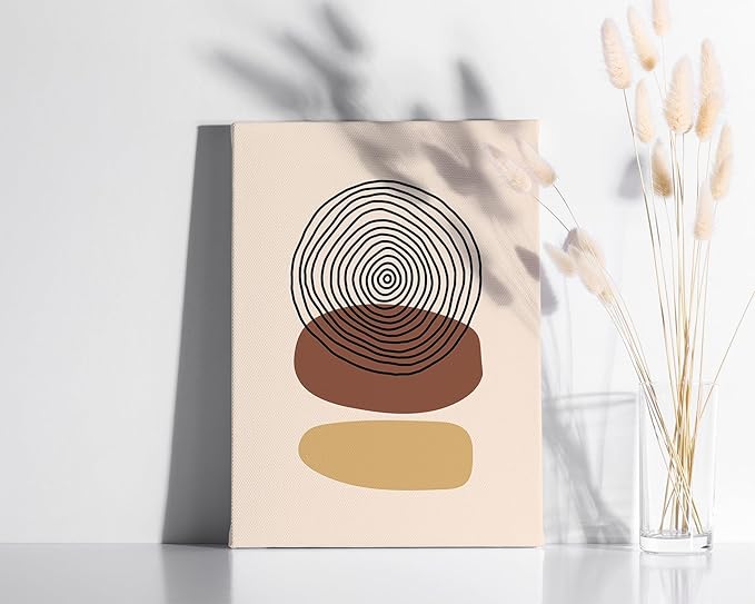 Boho Abstract Wrapped Canvas Wall Art Minimalist Stacked Stones Earth Tones Terracotta Mid Century Modern 12x16 Inch Gallery Stretched Zen Home Art Decor