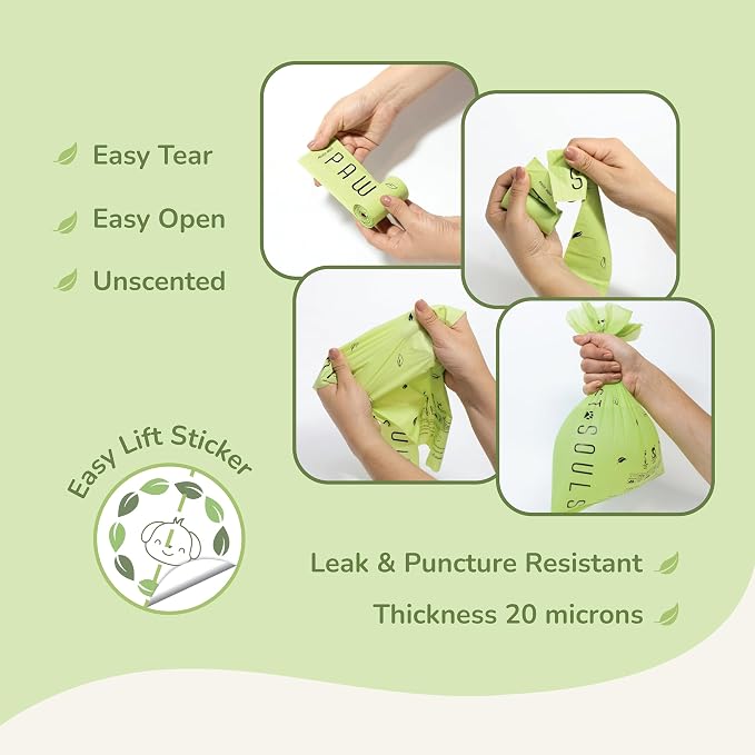 Certified Home Compostable Dog Poop Bags 90 Count | BPI & California Prop 65 Compliant | Extra Thick 20 Micron | Leak-Resistant Unscented