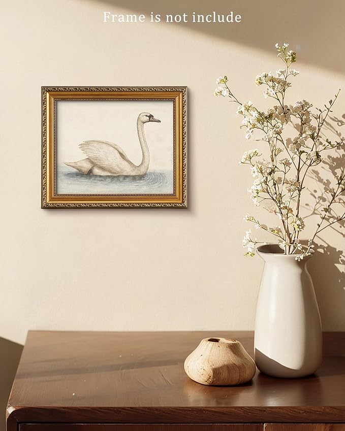 Vodefoad Vintage Wall Art Prints Decor Classical Swan Canvas Oil Painting Poster Pastel Watercolor Swan Vintage Art Pictures Farmhouse Style Wall Decor for Gallery Nursery Bedroom Bathroom Office - 8x10Inch Unframe
