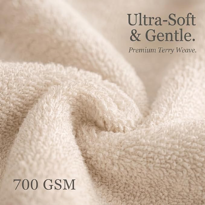 Maisonette Elegance 100% Organic Cotton Turkish Bathroom Towel Set, Soft & Absorbent, Ideal Quick Dry Luxury Hand, Large Luxury Bath Towels & Washcloths for Shower (6 Pack), Light Beige (Natural)