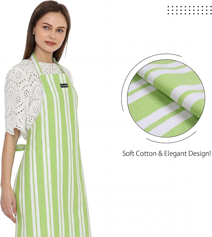 Encasa XO Cotton Kitchen Aprons for Women & Men with Pocket & Towel Loop, Adjustable Neck & Back Strap for Cooking, Baking