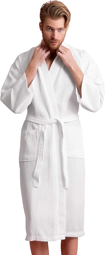 Soft Touch Linen Men's Cotton Waffle Bathrobe, Luxurious & Lightweight, Comfortable & Absorbent, Softness, Fast Dry,