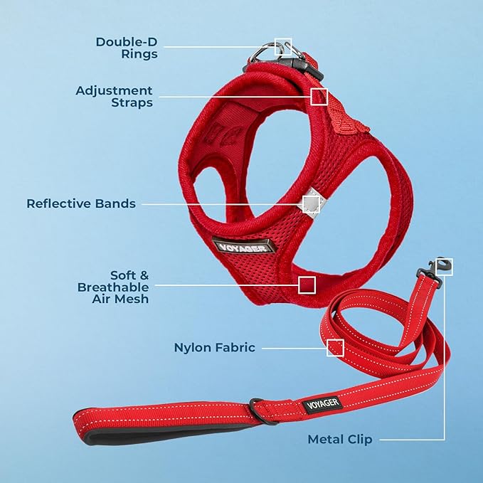 Best Pet Supplies Voyager Step-in Air All Weather Mesh Harness and Reflective Dog 5ft Leash Combo with Neoprene Handle, for Small, Medium and Large Breed Puppies - Set (Red), Large