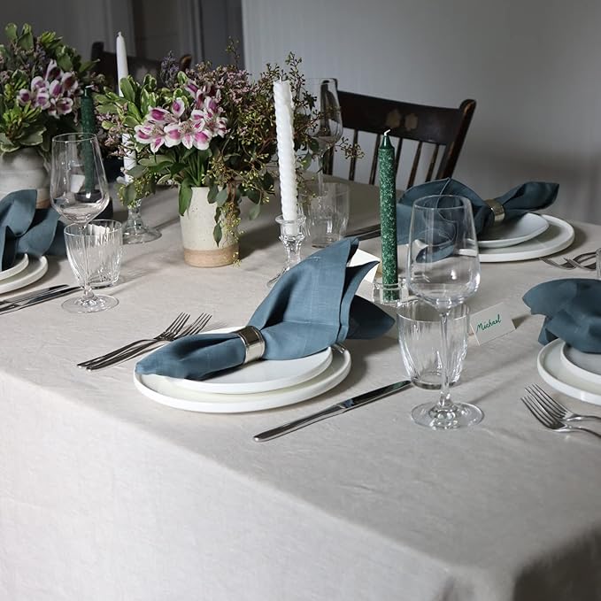 Huddleson Petrol Teal Green Linen Napkin 20x20 (Set of Four) Luxury Italian Linen Napkin Sewn in US