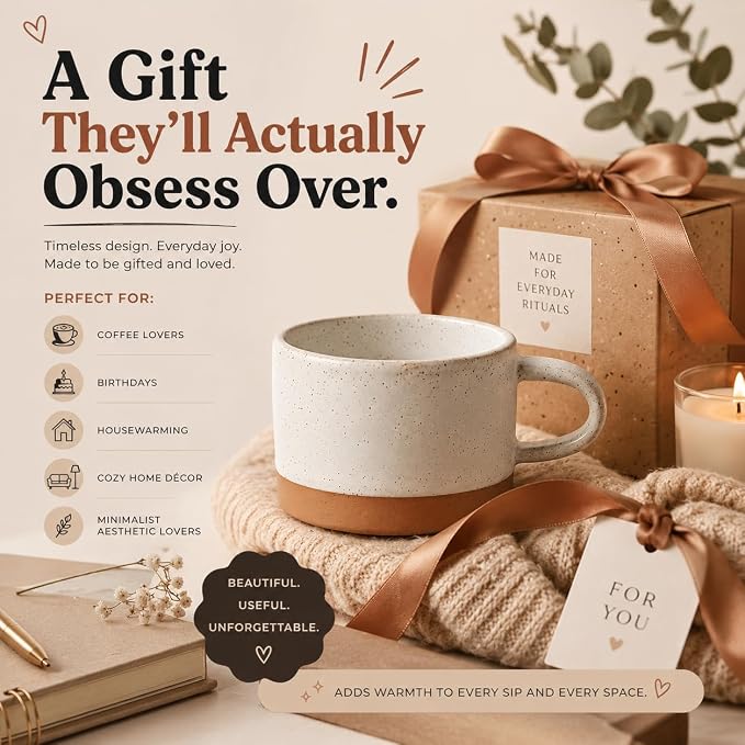 Speckled Ceramic Coffee Mug 5 oz – Minimalist Stoneware Cup with Raw Clay Base, Dishwasher & Microwave Safe – Cozy Gift for Coffee Lovers, Tea, Latte, Cappuccino, Set of 2